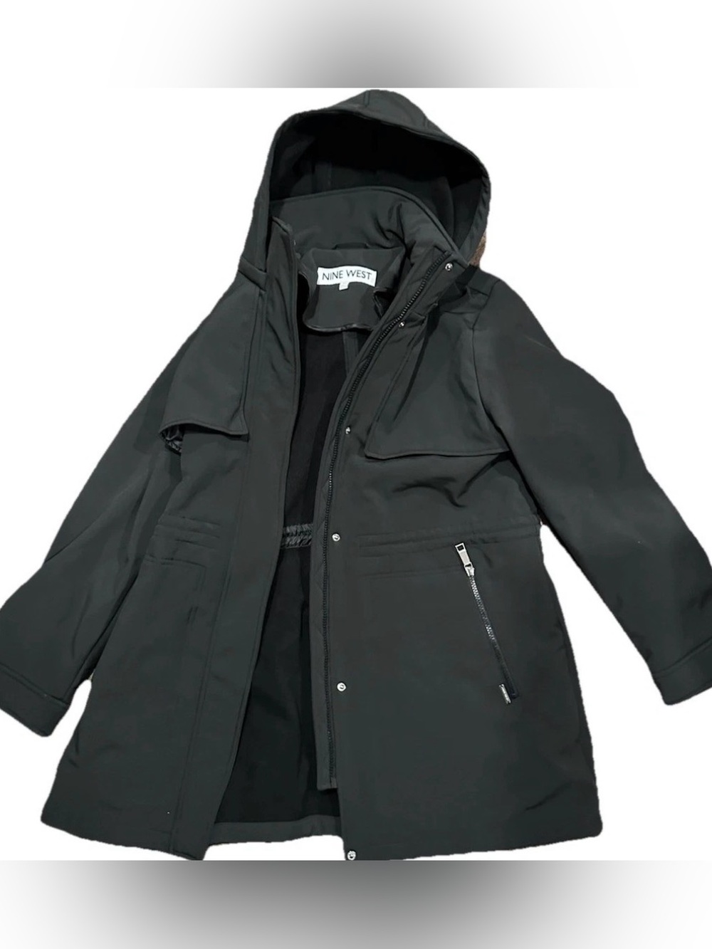 Nine West Womens Lightweight Hooded Jacket Black Size XL